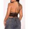 image:imageMakeMeChic Womens Plus Size Lace Sheer Halter Crop Tops Deep V Neck Open Back Lace Up Party Corset TopsCoffee Brown