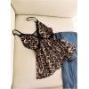 image:imageMakeMeChic Womens Plus Size Mesh Lace Leopard Print Cami V Neck Ruffle Hem Shirred Y2k TopsMulticolor