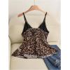 image:imageMakeMeChic Womens Plus Size Mesh Lace Leopard Print Cami V Neck Ruffle Hem Shirred Y2k TopsMulticolor
