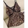 image:imageMakeMeChic Womens Plus Size Mesh Lace Leopard Print Cami V Neck Ruffle Hem Shirred Y2k TopsMulticolor