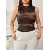image:imageMakeMeChic Womens Plus Size Mock Neck Tank Tops Tie Dye Sleeveless Ruched Summer ShirtBrown