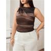 image:imageMakeMeChic Womens Plus Size Mock Neck Tank Tops Tie Dye Sleeveless Ruched Summer ShirtBrown