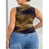 image:imageMakeMeChic Womens Plus Size Mock Neck Tank Tops Tie Dye Sleeveless Ruched Summer ShirtMulticolor