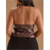 image:imageMakeMeChic Womens Plus Size PU Leather Halter Crop Tops Lace Up Backless Party Club TopBrown