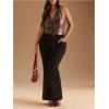 image:imageMakeMeChic Womens Plus Size PU Leather Halter Crop Tops Lace Up Backless Party Club TopBrown