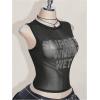 image:imageMakeMeChic Womens Plus Size Sparkly Tank Tops Mesh Sheer Crop Letter Sleeveless Y2k Going Out TopBlack