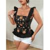 image:imageMakeMeChic Womens Plus Size Summer Floral Ruffle Sleeve Tank Top Square Neck Peplum Shirred ShirtBlack