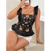 image:imageMakeMeChic Womens Plus Size Summer Floral Ruffle Sleeve Tank Top Square Neck Peplum Shirred ShirtBlack