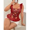 image:imageMakeMeChic Womens Plus Size Summer Floral Ruffle Sleeve Tank Top Square Neck Peplum Shirred ShirtBurgundy