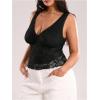 image:imageMakeMeChic Womens Plus Size Tank Top Floral Lace Deep V Neck Lettuce Trim Y2K Going Out TopsBlack
