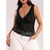 image:imageMakeMeChic Womens Plus Size Tank Top Floral Lace Deep V Neck Lettuce Trim Y2K Going Out TopsBlack