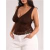 image:imageMakeMeChic Womens Plus Size Tank Top Floral Lace Deep V Neck Lettuce Trim Y2K Going Out TopsCoffee Brown