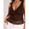 image:imageMakeMeChic Womens Plus Size Tank Top Floral Lace Deep V Neck Lettuce Trim Y2K Going Out TopsCoffee Brown
