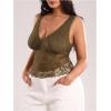 image:imageMakeMeChic Womens Plus Size Tank Top Floral Lace Deep V Neck Lettuce Trim Y2K Going Out TopsGreen