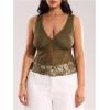 image:imageMakeMeChic Womens Plus Size Tank Top Floral Lace Deep V Neck Lettuce Trim Y2K Going Out TopsGreen