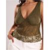 image:imageMakeMeChic Womens Plus Size Tank Top Floral Lace Deep V Neck Lettuce Trim Y2K Going Out TopsGreen