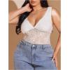 image:imageMakeMeChic Womens Plus Size Tank Top Floral Lace Deep V Neck Lettuce Trim Y2K Going Out TopsWhite