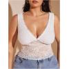 image:imageMakeMeChic Womens Plus Size Tank Top Floral Lace Deep V Neck Lettuce Trim Y2K Going Out TopsWhite