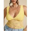 image:imageMakeMeChic Womens Plus Size Tank Top Floral Lace Deep V Neck Lettuce Trim Y2K Going Out TopsYellow