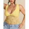 image:imageMakeMeChic Womens Plus Size Tank Top Floral Lace Deep V Neck Lettuce Trim Y2K Going Out TopsYellow