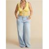 image:imageMakeMeChic Womens Plus Size Tank Top Floral Lace Deep V Neck Lettuce Trim Y2K Going Out TopsYellow
