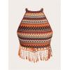 image:imageMakeMeChic Womens Plus Size Textured Sleeveless Fringe Trim Summer Crop Tank Top ShirtsMulti Orange