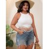 image:imageMakeMeChic Womens Plus Size Textured Sleeveless Fringe Trim Summer Crop Tank Top ShirtsWhite