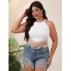 image:imageMakeMeChic Womens Plus Size Textured Sleeveless Fringe Trim Summer Crop Tank Top ShirtsWhite