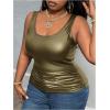 image:imageMakeMeChic Womens Plus Size Y2K PU Leather Tank Top Square Neck Ruched Sleeveless Vest Party Club TopsDark Green