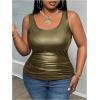 image:imageMakeMeChic Womens Plus Size Y2K PU Leather Tank Top Square Neck Ruched Sleeveless Vest Party Club TopsDark Green