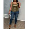 image:imageMakeMeChic Womens Plus Size Y2K PU Leather Tank Top Square Neck Ruched Sleeveless Vest Party Club TopsDark Green