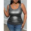 image:imageMakeMeChic Womens Plus Size Y2K PU Leather Tank Top Square Neck Ruched Sleeveless Vest Party Club TopsDark Grey