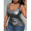 image:imageMakeMeChic Womens Plus Size Y2K PU Leather Tank Top Square Neck Ruched Sleeveless Vest Party Club TopsDark Grey