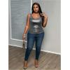image:imageMakeMeChic Womens Plus Size Y2K PU Leather Tank Top Square Neck Ruched Sleeveless Vest Party Club TopsDark Grey