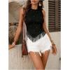 image:imageMakeMeChic Womens Polka Dots Fringe Top Crew Neck Sleeveless Western Cowboy Tank TopsBlack