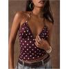 image:imageMakeMeChic Womens Polka Dots Halter Crop Tops Y2k Tie Backless Fitted Going Out TopCoffee Brown