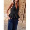 image:imageMakeMeChic Womens Polka Dots Halter Top Deep V Neck Open Back Ruffle TopsBlack