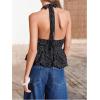 image:imageMakeMeChic Womens Polka Dots Halter Top Deep V Neck Open Back Ruffle TopsBlack