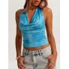 image:imageMakeMeChic Womens Polka Dots Halter Top Y2k Going Out Tops Backless Deep V Cowl Neck TopsLight Blue