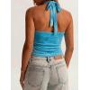 image:imageMakeMeChic Womens Polka Dots Halter Top Y2k Going Out Tops Backless Deep V Cowl Neck TopsLight Blue