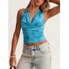 image:imageMakeMeChic Womens Polka Dots Halter Top Y2k Going Out Tops Backless Deep V Cowl Neck TopsLight Blue