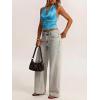 image:imageMakeMeChic Womens Polka Dots Halter Top Y2k Going Out Tops Backless Deep V Cowl Neck TopsLight Blue