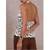 image:imageMakeMeChic Womens Polka Dots Halter Tops Deep V Neck Metal Decor Backless Ruffle VestMulticolor
