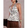 image:imageMakeMeChic Womens Polka Dots Halter Tops Deep V Neck Metal Decor Backless Ruffle VestMulticolor