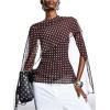 image:imageMakeMeChic Womens Polka Dots Mesh Sheer Tank Top Summer Halter Metal Sleeveless Going Out Tops with Scarf