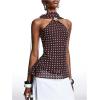 image:imageMakeMeChic Womens Polka Dots Mesh Sheer Tank Top Summer Halter Metal Sleeveless Going Out Tops with Scarf