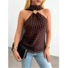 image:imageMakeMeChic Womens Polka Dots Open Back Halter Top Metal Decor Sleeveless Y2K Tank TopsBrown
