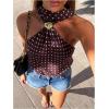 image:imageMakeMeChic Womens Polka Dots Open Back Halter Top Metal Decor Sleeveless Y2K Tank TopsBrown