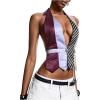 image:imageMakeMeChic Womens Polka Dots Striped Halter Tops Summer Y2K Sleeveless Tie Backless Crop Tank TopMulticolor