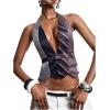 image:imageMakeMeChic Womens Polka Dots Striped Halter Tops Summer Y2K Sleeveless Tie Backless Crop Tank TopMulticolor Striped